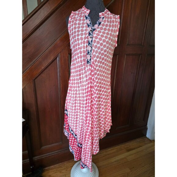Seven Islands New York Sleeveless A-Line Dress L Red & White Polka Dot Rayon - Picture 1 of 9